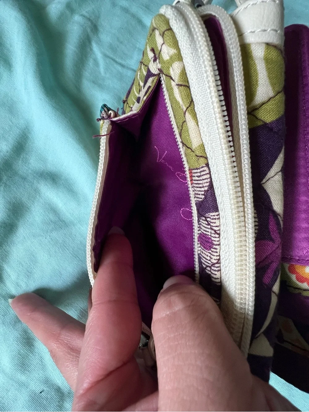 Vera Bradley Purple Floral Accent Trifold Wristlet